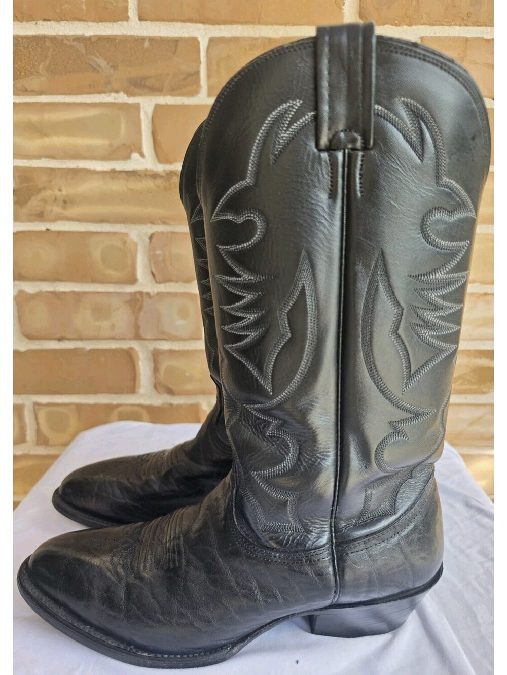 Vintage Larry Mahan Cowboy Boots Mens 9.5D Black Bullhide Leather USA Made